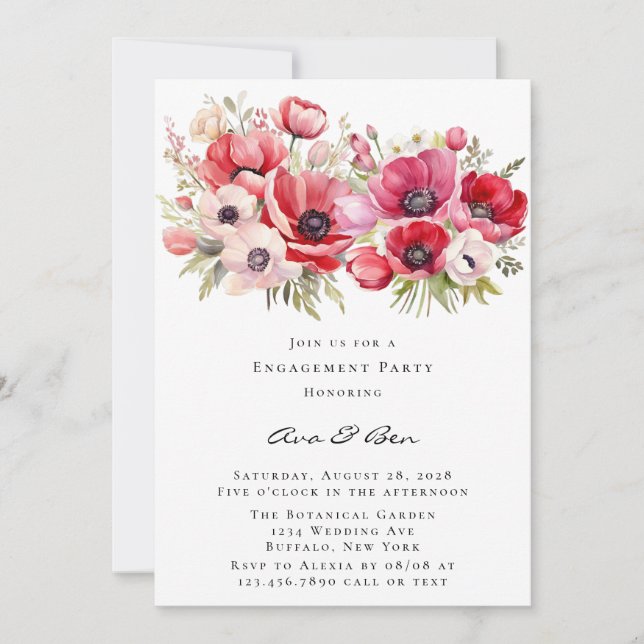 Invitación Partido de compromiso de tulipanes rosados y rojos (Anverso)