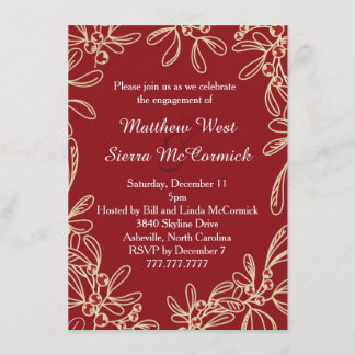 Invitación Partido de compromiso de vacaciones Red Mistletoe