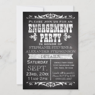 Invitación Partido de compromiso de vintage de Chalkboard rus