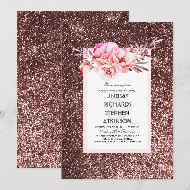 Invitación Partido de compromiso de vintage de Moda de Purpur (Anverso / Reverso)