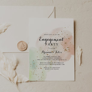Invitación Partido de compromiso de Watercolor Gold Confetti