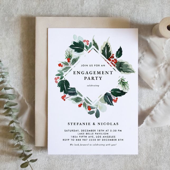 Invitación Partido de compromiso de Winterberry y Holly Green (Subido por el creador)