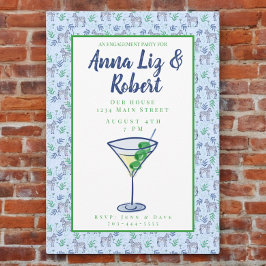 Invitación Partido de compromiso de Zebra Martini Preppy Azul