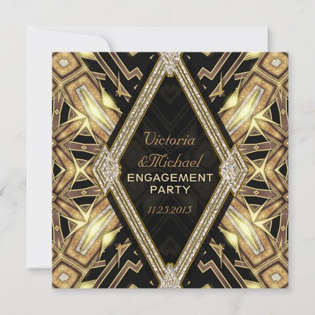 Invitación Partido de compromiso del arte del oro del glamour (Anverso)