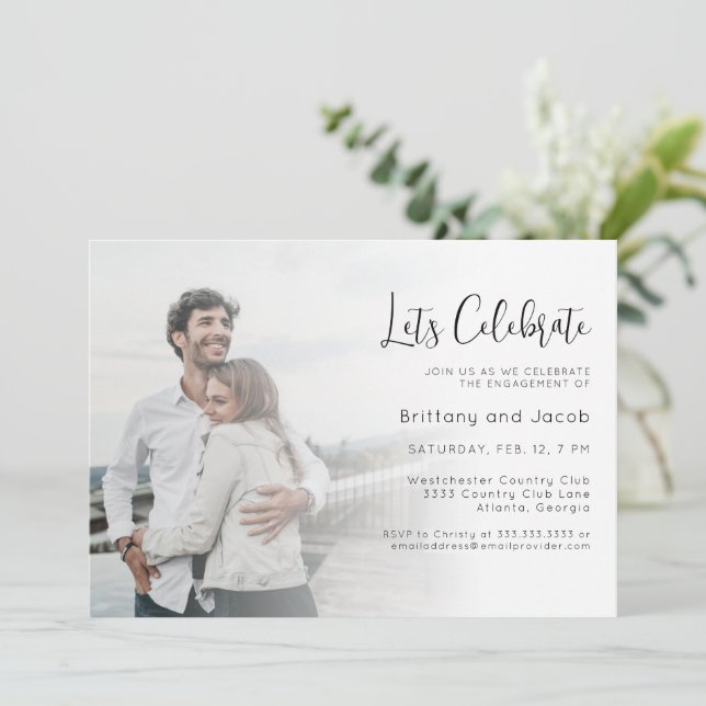Invitación Partido de compromiso del Boda de fotografía blanc (Anverso de pie)