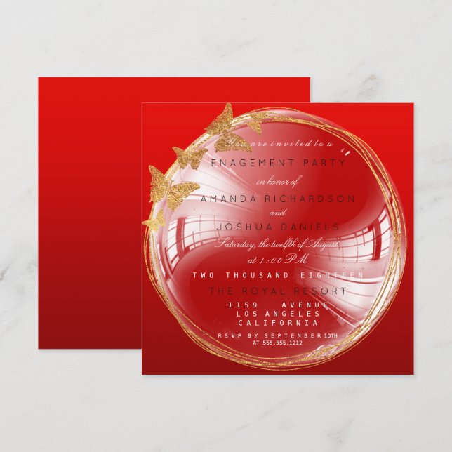 Invitación Partido de compromiso del Boda de la burbuja dorad (Anverso / Reverso)