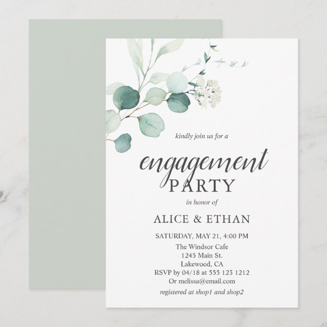 Invitación Partido de compromiso del Boho Greenery Eucalyptus (Anverso / Reverso)