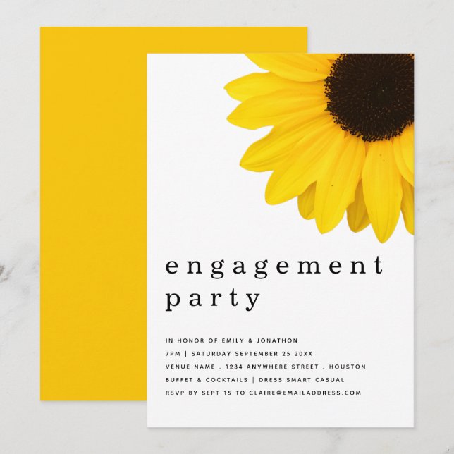 Invitación Partido de compromiso del girasol amarillo ruidoso (Anverso / Reverso)