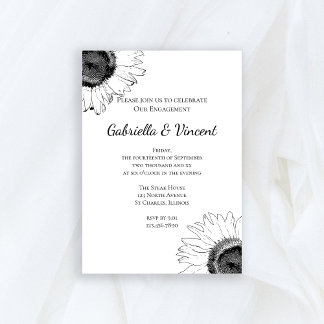 Invitación Partido de compromiso del girasol blanco y negro
