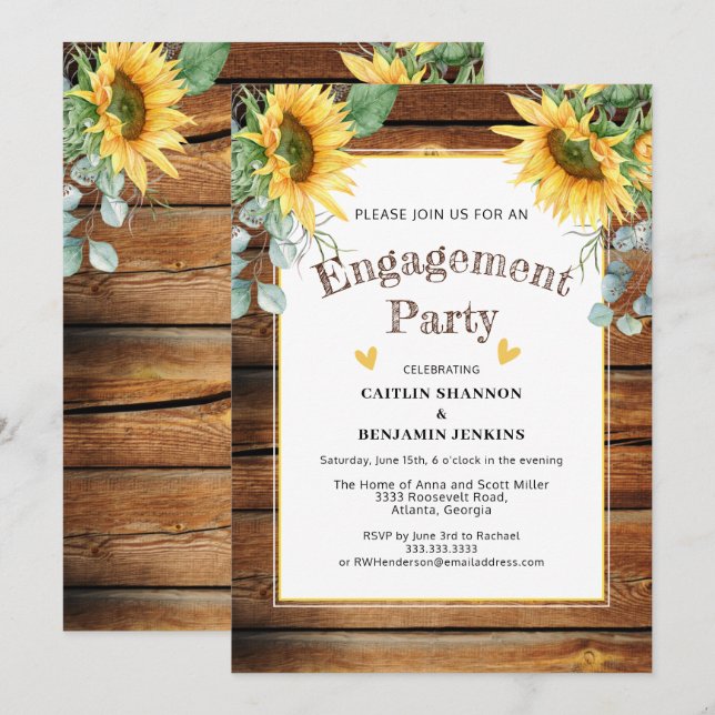 Invitación Partido de compromiso del girasol de la madera de  (Anverso / Reverso)