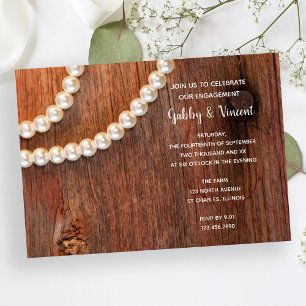 Invitación Partido de compromiso del país de Pearls Barn Wood