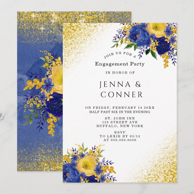 Invitación Partido de compromiso del Purpurina Floral Gold am (Anverso / Reverso)