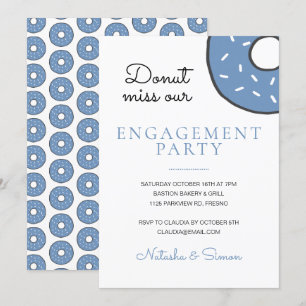 Invitación Partido de compromiso divertido de Donut Azul