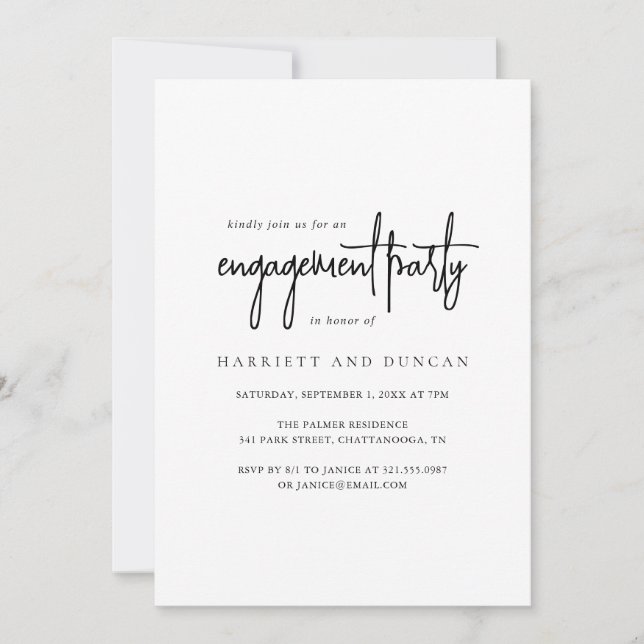 Invitación Partido de compromiso elegante blanco y negro eter (Anverso)