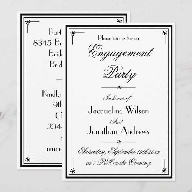 Invitación Partido de compromiso elegante de guiones clásicos (Anverso / Reverso)