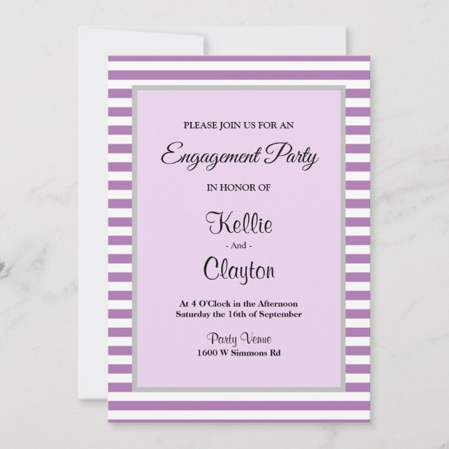 Invitación Partido de compromiso enmarcado de franjas moradas (Anverso)