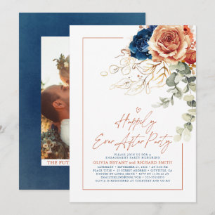 Invitación Partido de compromiso floral azul de Terracota y M