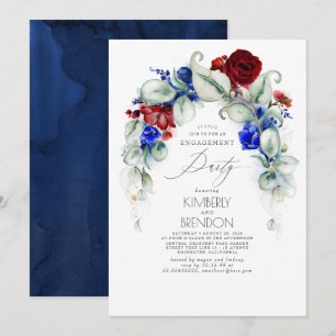 Invitación Partido de compromiso floral azul marino y borgoña
