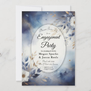 Invitación Partido de compromiso floral azul marino y oro