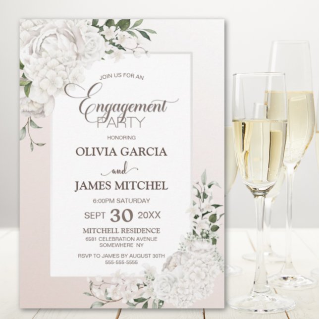 Invitación Partido de compromiso floral blanca rusa (Subido por el creador)
