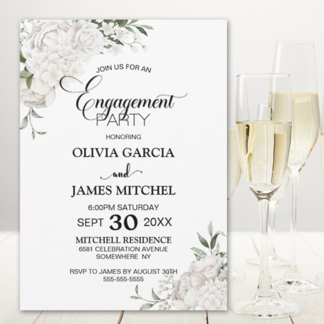 Invitación Partido de compromiso floral blanco (Subido por el creador)