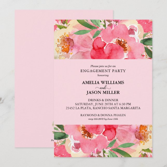 Invitación Partido de compromiso floral de acuarela (Anverso / Reverso)