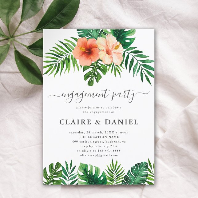 Invitación Partido de compromiso floral de acuarela tropical  (Subido por el creador)