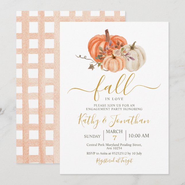 Invitación Partido de compromiso floral de calabaza de Naranj (Anverso / Reverso)
