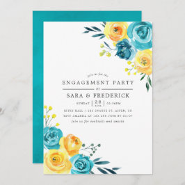 Invitación Partido de compromiso floral de color turquesa y a