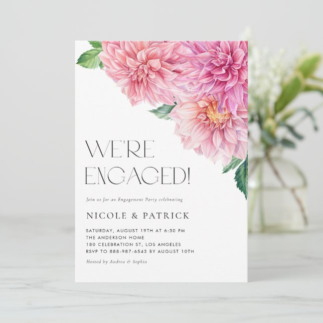 Invitación Partido de compromiso floral de Dahlia rosa de col (Anverso de pie)