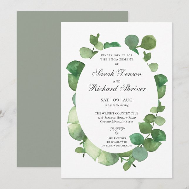 Invitación Partido de compromiso floral de Eucalyptus Boho Gr (Anverso / Reverso)