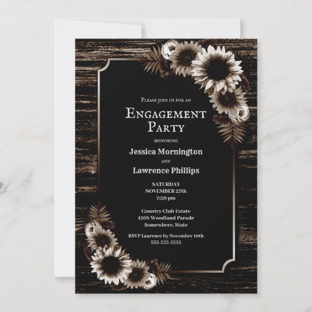 Invitación Partido de compromiso floral de girasol de la made (Anverso)