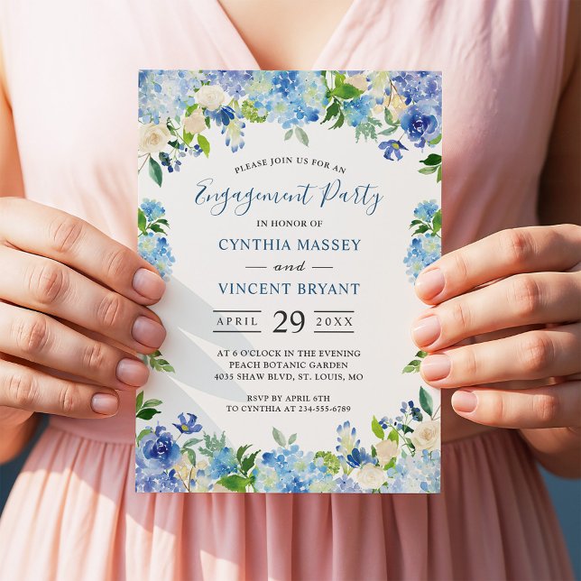 Invitación Partido de compromiso floral de Hydrangeas Blue pá (Subido por el creador)