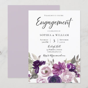 Invitación Partido de compromiso floral de invierno Purple La