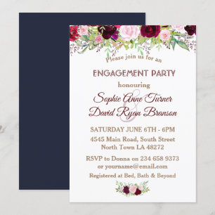 Invitación Partido de compromiso floral de la marina de moda 