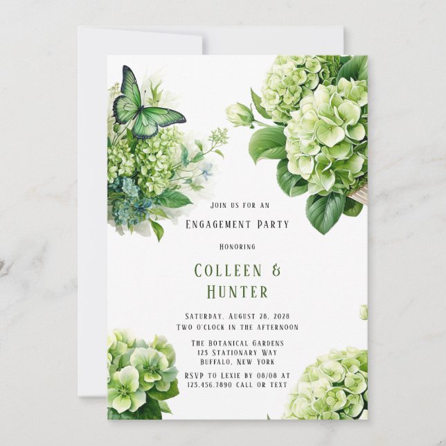 Invitación Partido de compromiso floral de mariposa de hidran (Anverso)