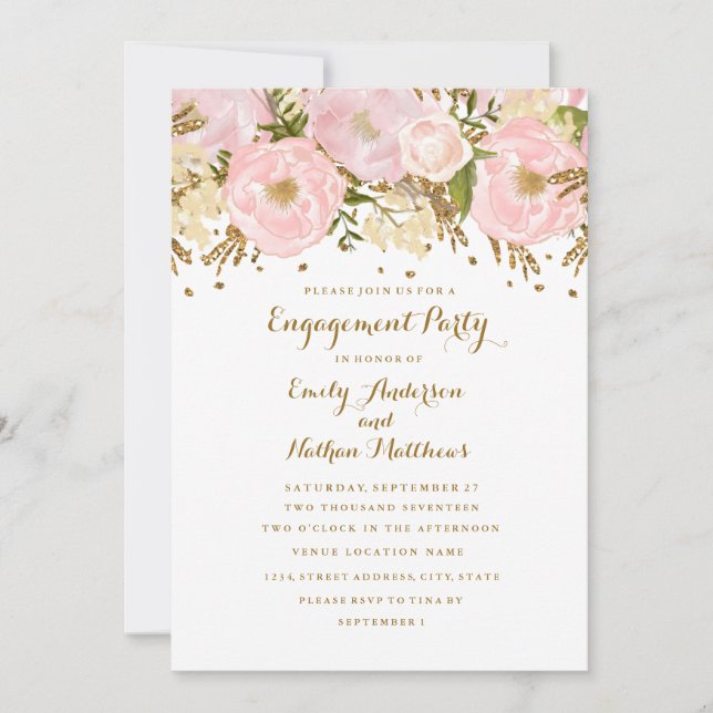 Invitación Partido de compromiso floral de oro rosado de Rubo (Anverso)