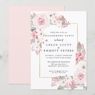 Invitación Partido de compromiso floral de rosa rosa de Rubor