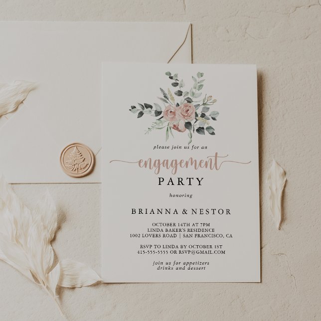 Invitación Partido de compromiso floral de rosa rosa rosado c (Subido por el creador)