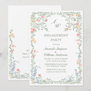 Invitación PARTIDO DE COMPROMISO Floral de Rosas franceses Me
