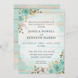 Invitación Partido de compromiso floral de turquesa de madera