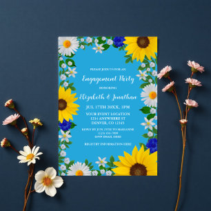 Invitación Partido de compromiso floral de verano en el cielo
