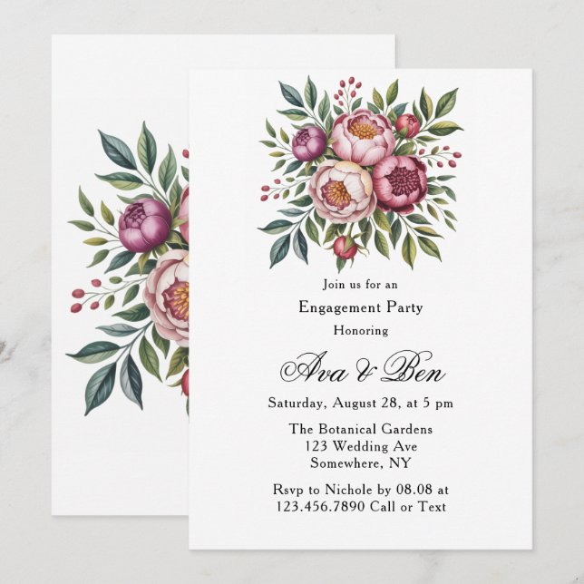 Invitación Partido de compromiso floral de Winterberry Primro (Anverso / Reverso)