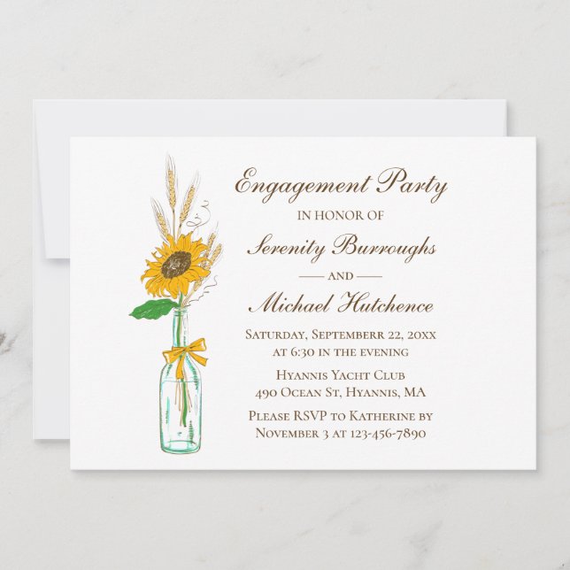 Invitación Partido de compromiso floral del jardín amarillo g (Anverso)