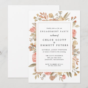 Invitación Partido de compromiso floral del Rosa de Rubor del