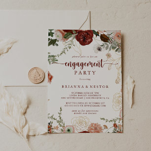 Invitación Partido de compromiso floral dorado y colorido