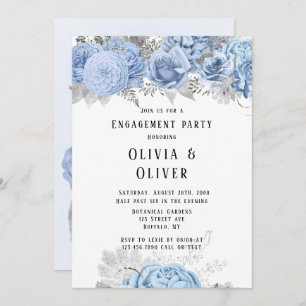 Invitación Partido de compromiso floral Dusty Blue y Silver
