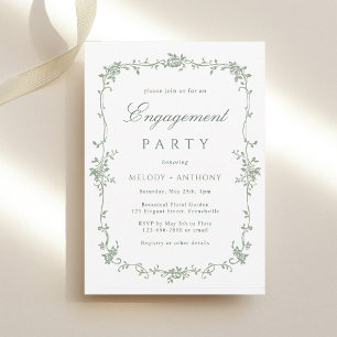 Invitación Partido de compromiso floral francés Sage Green Cl