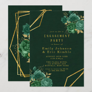 Invitación Partido de compromiso floral geométrico verde y or