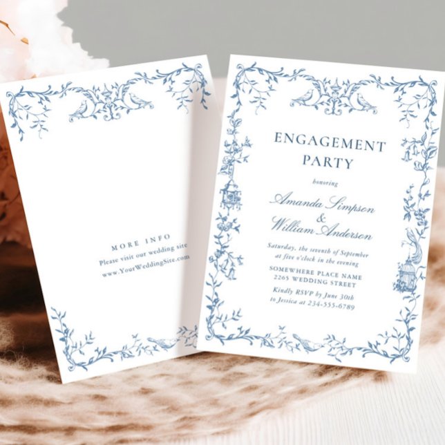 Invitación PARTIDO DE COMPROMISO Floral Ornate Blue de Victor (Subido por el creador)